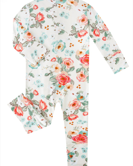PoshTOT Retro Small Flowers Bamboo Baby Convertible Zippy Romper