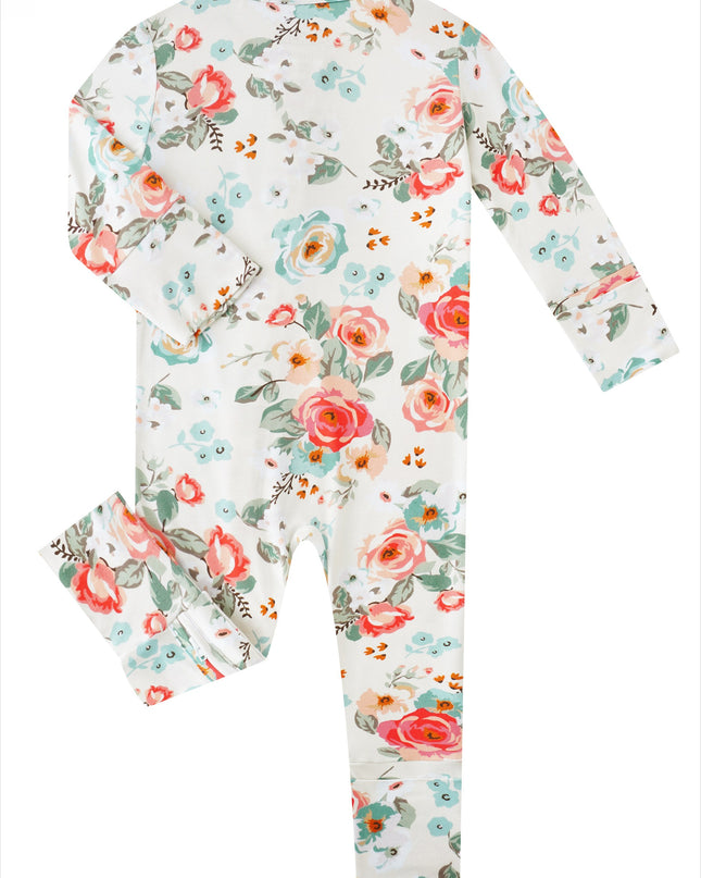PoshTOT Retro Small Flowers Bamboo Baby Convertible Zippy Romper