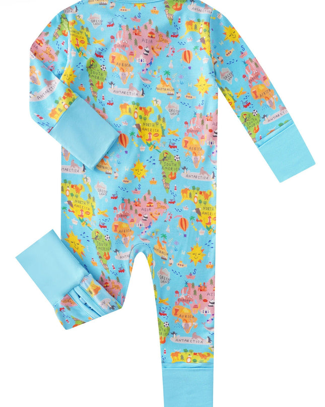 PoshTOT World Map Bamboo Baby Convertible Zippy Romper