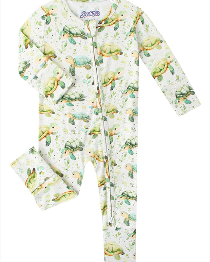 PoshTOT Green Sea Turtle Bamboo Baby Convertible Zippy Romper
