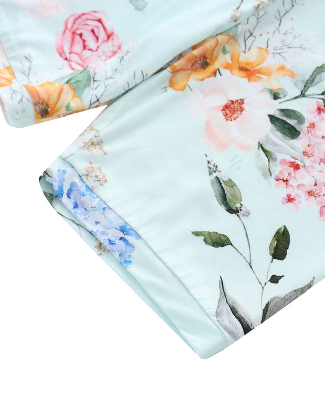 PoshTOT Green Hydrangea Print 2 Piece Short Sleeves PJ Set