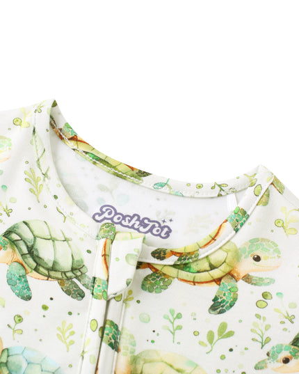 PoshTOT Green Sea Turtle Bamboo Baby Convertible Zippy Romper