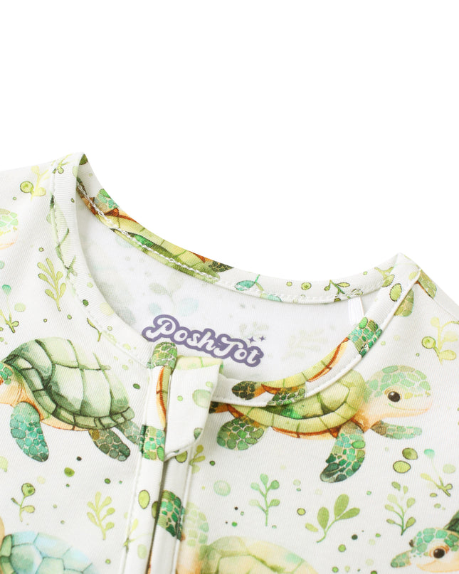 PoshTOT Green Sea Turtle Bamboo Baby Convertible Zippy Romper