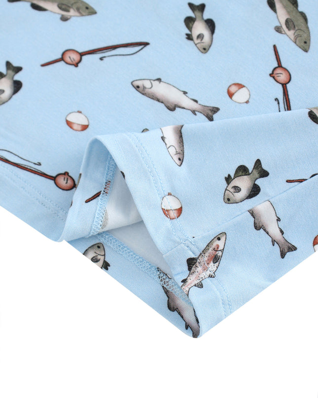 PoshTOT Blue Fish Print 2 Piece Short Sleeves PJ Set