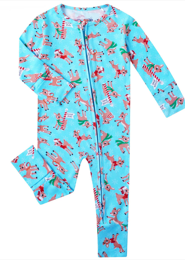 PoshTOT Christmas Reindeer Baby Convertible Zippy Romper