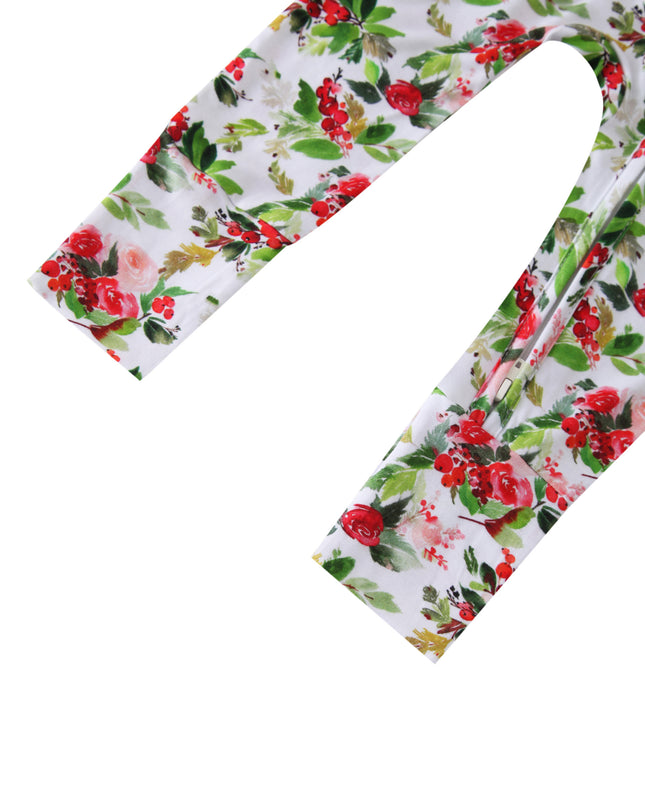 PoshTOT Holiday Flower Bamboo Baby Convertible Zippy Romper