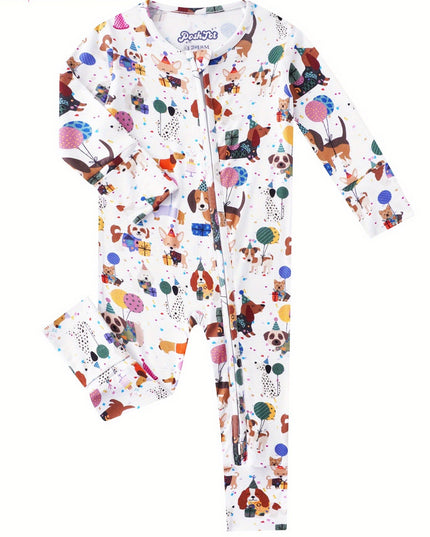 PoshTOT Animal Party Bamboo Baby Convertible Zippy Romper