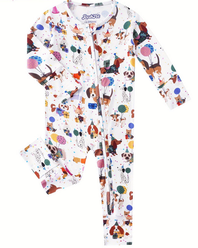 PoshTOT Animal Party Bamboo Baby Convertible Zippy Romper