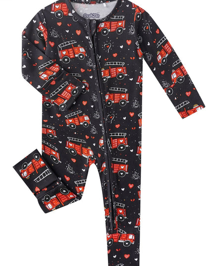 PoshTOT Fire Truck Bamboo Baby Convertible Zippy Romper