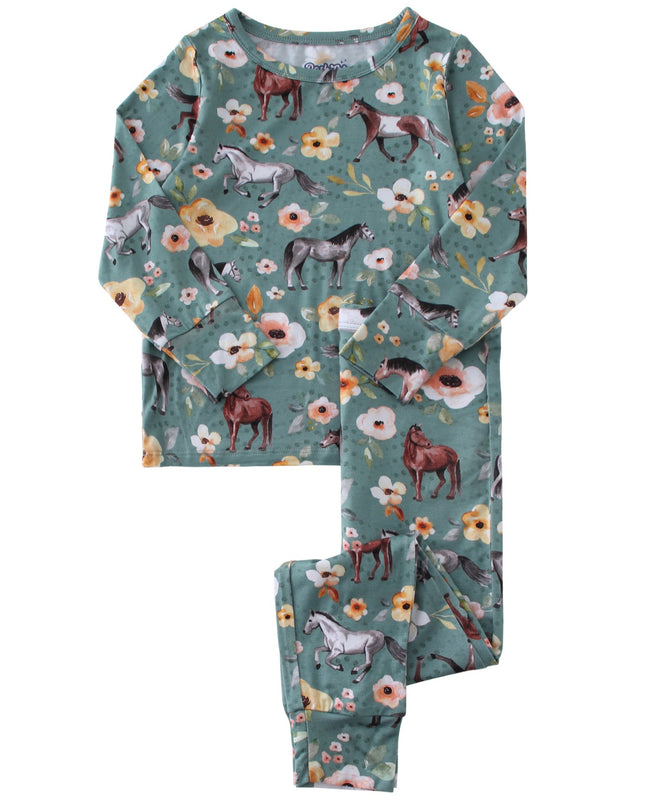 PoshTOT Forest Green Mustang 2 Piece PJ Set