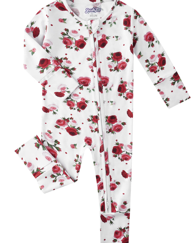 PoshTOT Diana Rose Bamboo Baby Convertible Zippy Romper