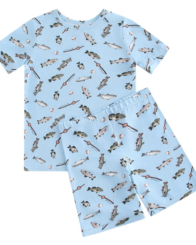 PoshTOT Blue Fish Print 2 Piece Short Sleeves PJ Set