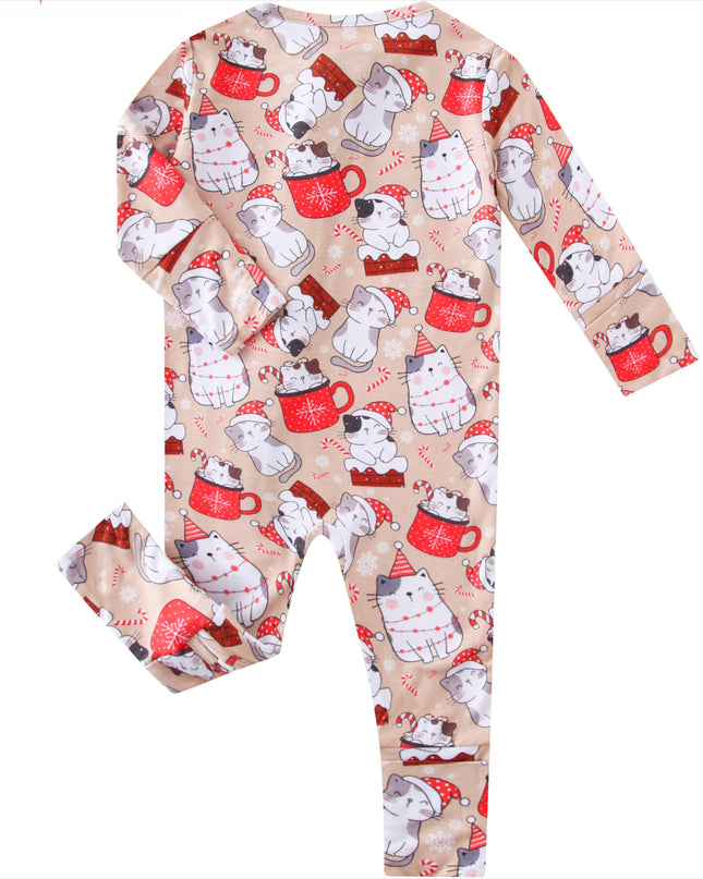 PoshTOT Holiday Kittes Bamboo Baby Convertible Zippy Romper