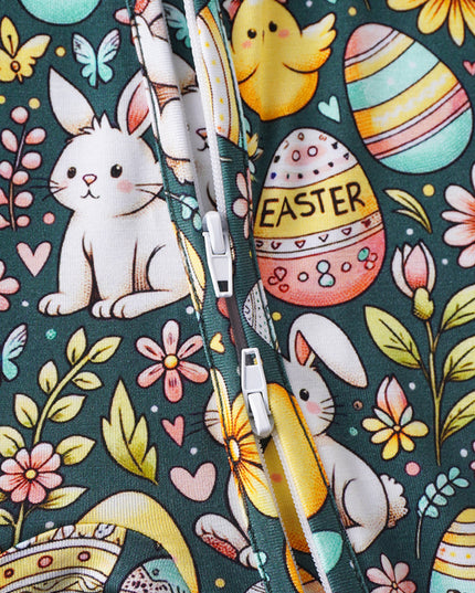 PoshTOT Easter Bunnies & Eggs Bamboo Baby Convertible Zippy Romper