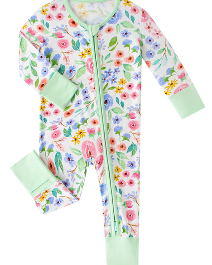 PoshTOT Ditsy Floral Bamboo Baby Convertible Zippy Romper