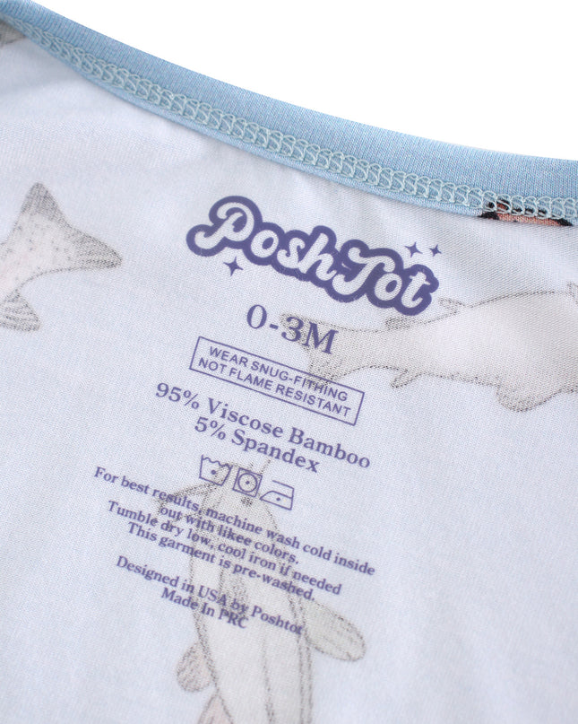 PoshTOT Blue Fish Bamboo Baby Convertible Zippy Romper