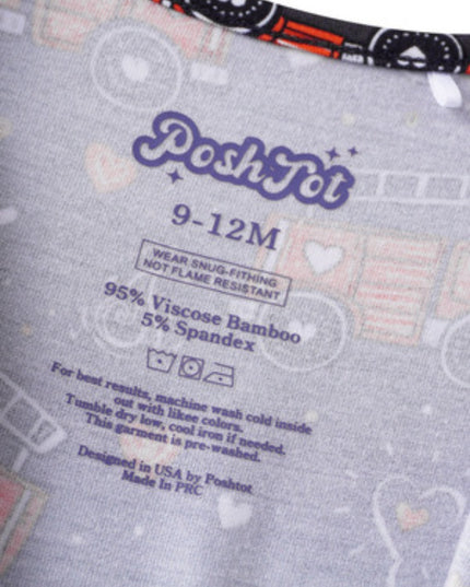 PoshTOT Fire Truck Bamboo Baby Convertible Zippy Romper