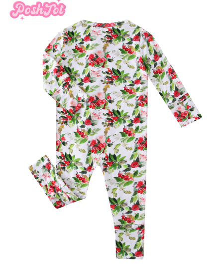 PoshTOT Holiday Flower Bamboo Baby Convertible Zippy Romper