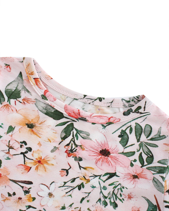 PoshTOT Pink Flower Print 2 Piece Short Sleeves PJ Set