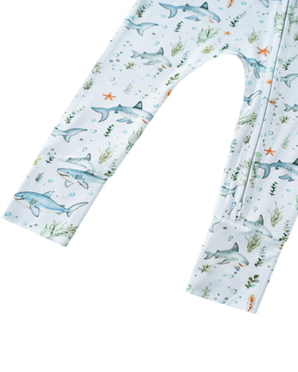 PoshTOT Shark Bamboo Baby Convertible Zippy Romper