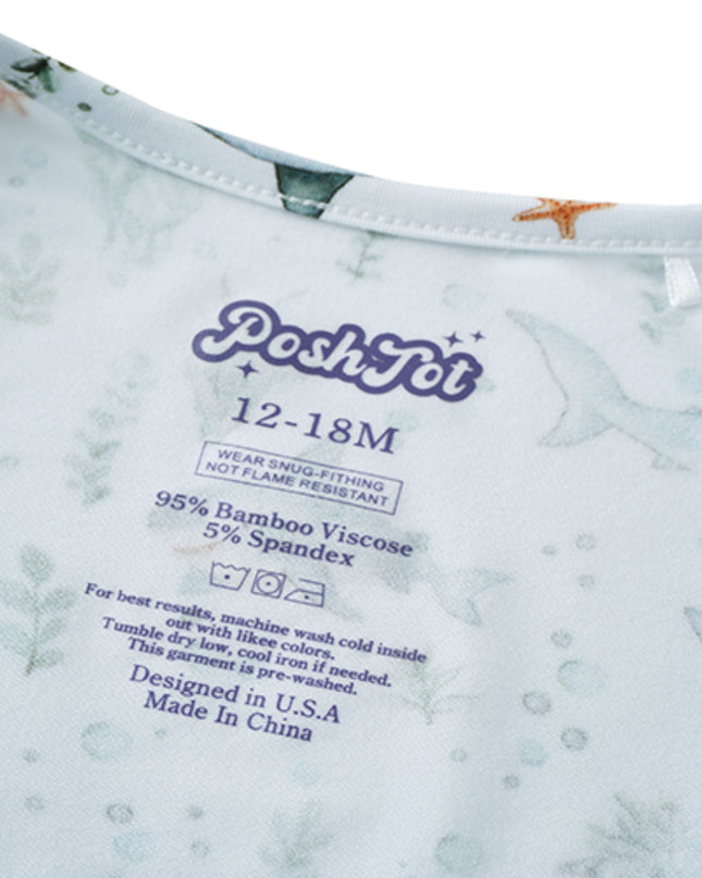 PoshTOT Shark Bamboo Baby Convertible Zippy Romper