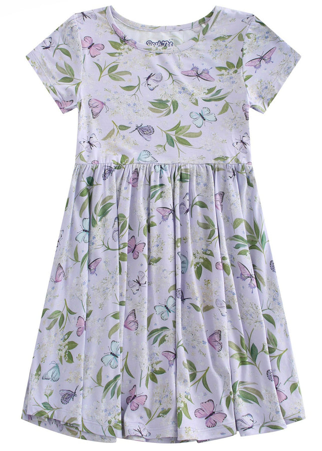 PoshTOT Purple butterfly Bamboo Girls Twirl Dress