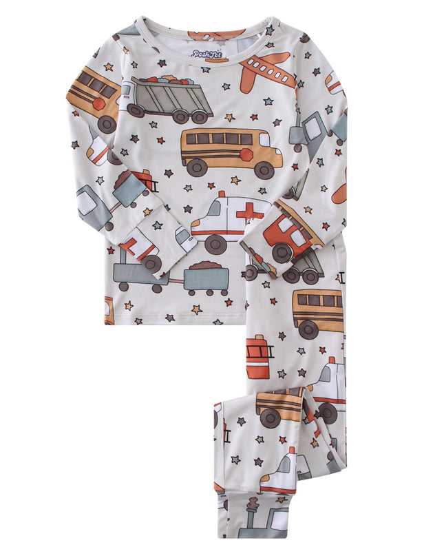 PoshTOT White Toy Car Print 2 Piece PJ Set