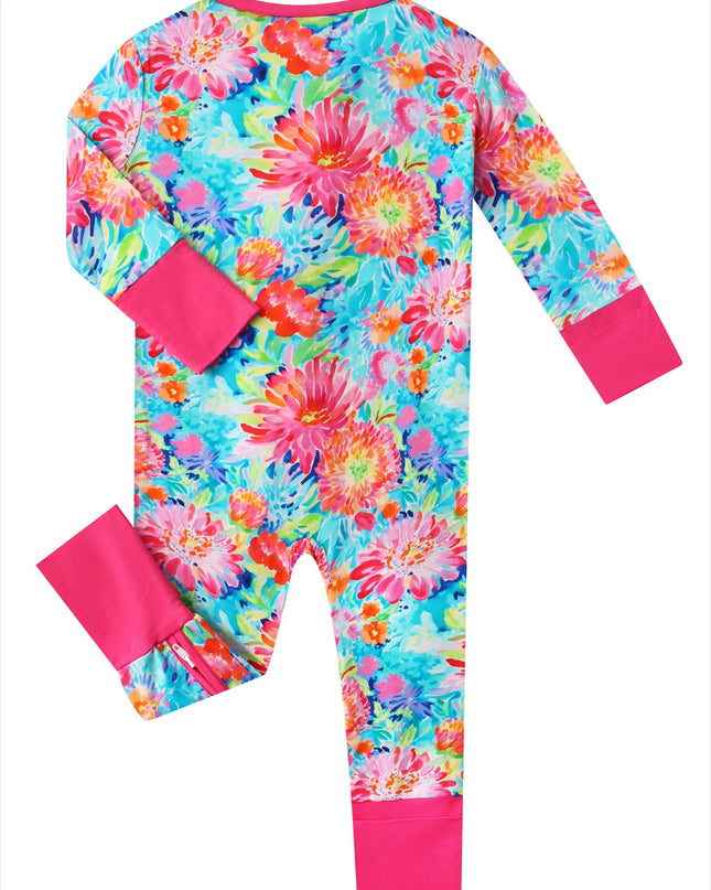 PoshTOT Chrysanthemum Bamboo Baby Convertible Zippy Romper