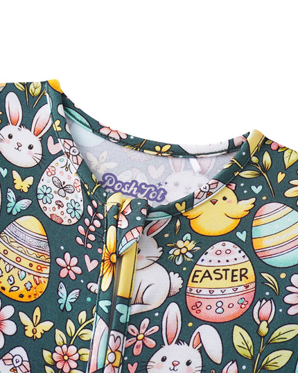PoshTOT Easter Bunnies & Eggs Bamboo Baby Convertible Zippy Romper