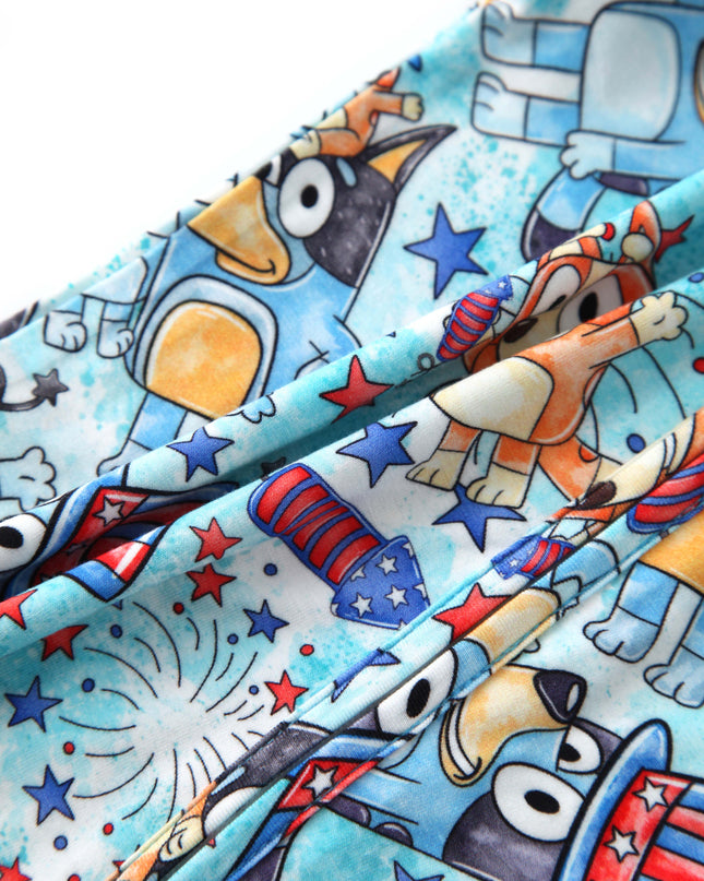 PoshTOT Blue Dog Baby Bamboo Baby Convertible Zippy Romper