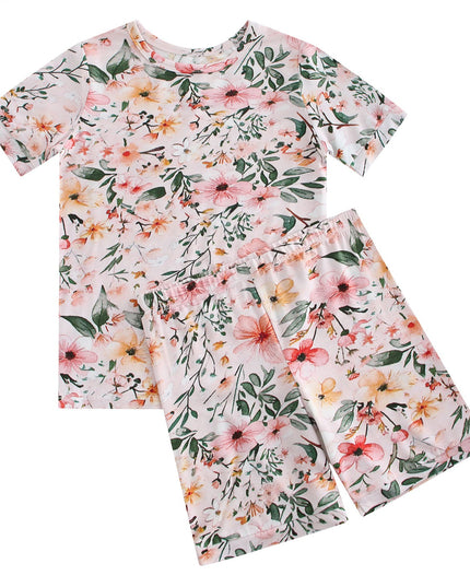 PoshTOT Pink Flower Print 2 Piece Short Sleeves PJ Set