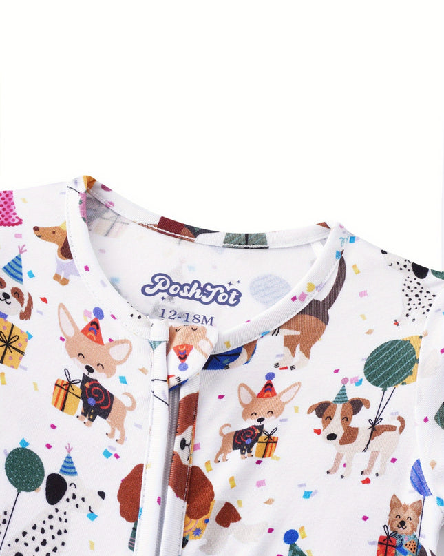 PoshTOT Animal Party Bamboo Baby Convertible Zippy Romper