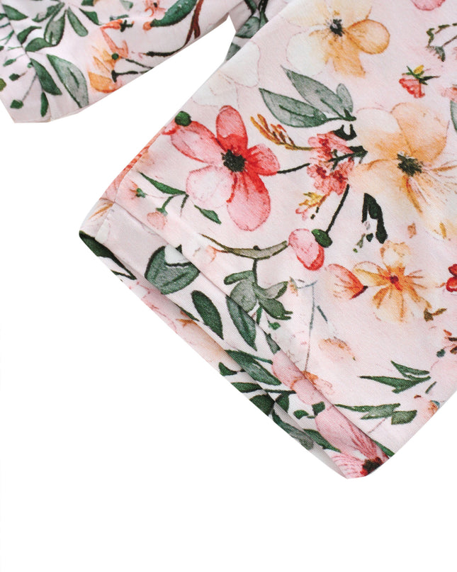 PoshTOT Pink Flower Print 2 Piece Short Sleeves PJ Set