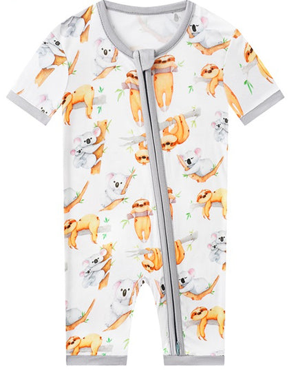 PoshTOT Sloth Bamboo Baby Shorty Zippy Romper
