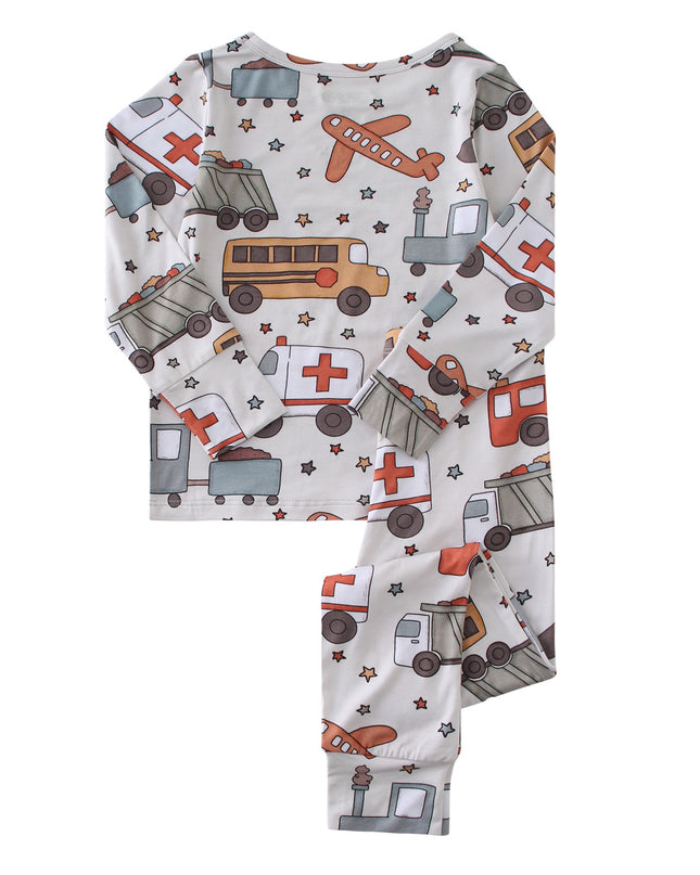 PoshTOT White Toy Car Print 2 Piece PJ Set