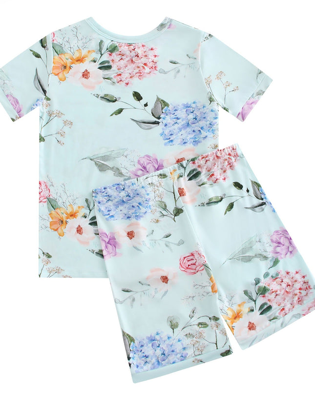 PoshTOT Green Hydrangea Print 2 Piece Short Sleeves PJ Set