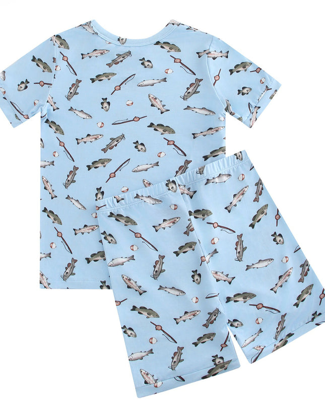 PoshTOT Blue Fish Print 2 Piece Short Sleeves PJ Set