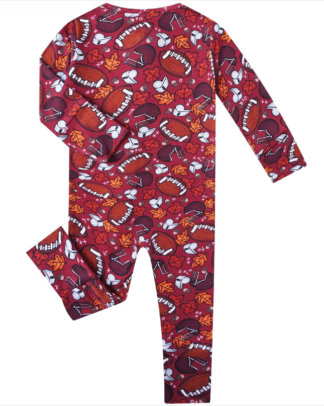 PoshTOT Fall Football Bamboo Baby Convertible Zippy Romper