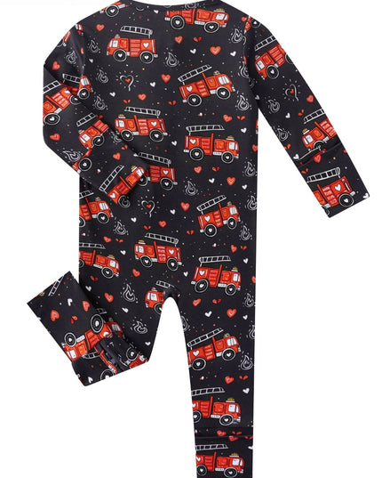 PoshTOT Fire Truck Bamboo Baby Convertible Zippy Romper