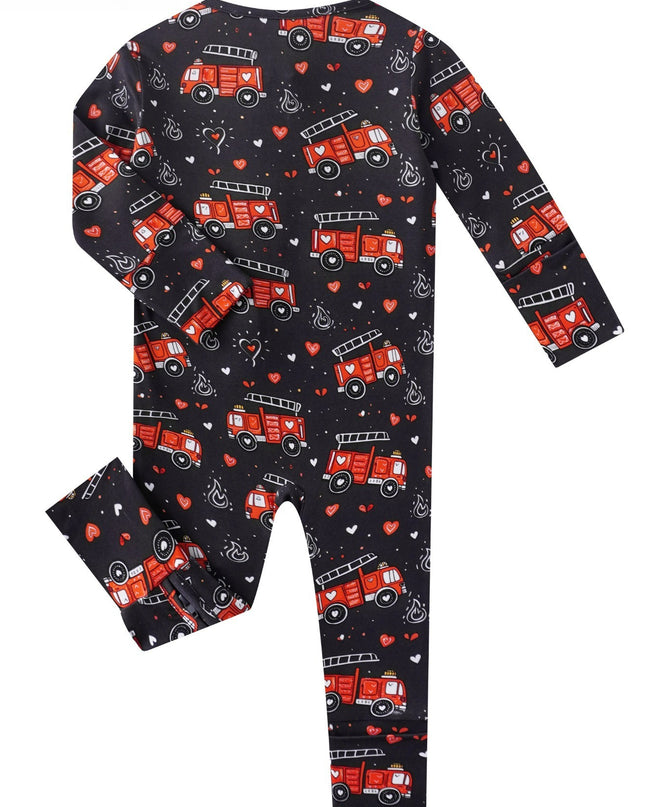 PoshTOT Fire Truck Bamboo Baby Convertible Zippy Romper