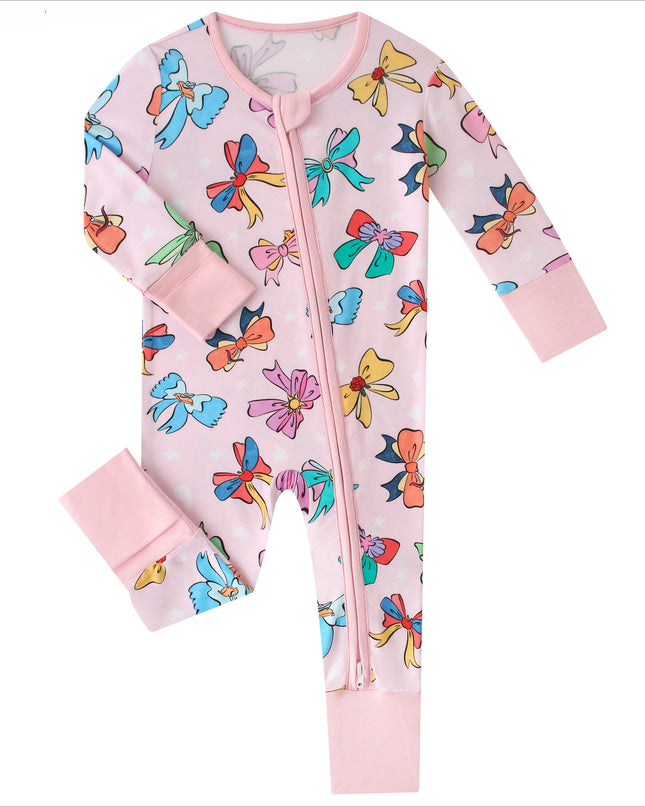 PoshTOT Bow Bamboo Baby Convertible Zippy Romper