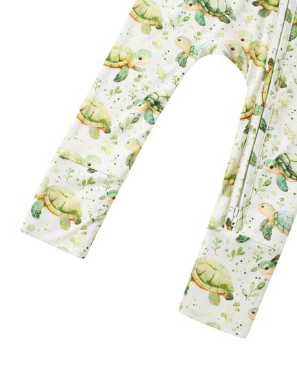 PoshTOT Green Sea Turtle Bamboo Baby Convertible Zippy Romper