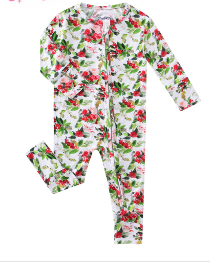 PoshTOT Holiday Flower Bamboo Baby Convertible Zippy Romper