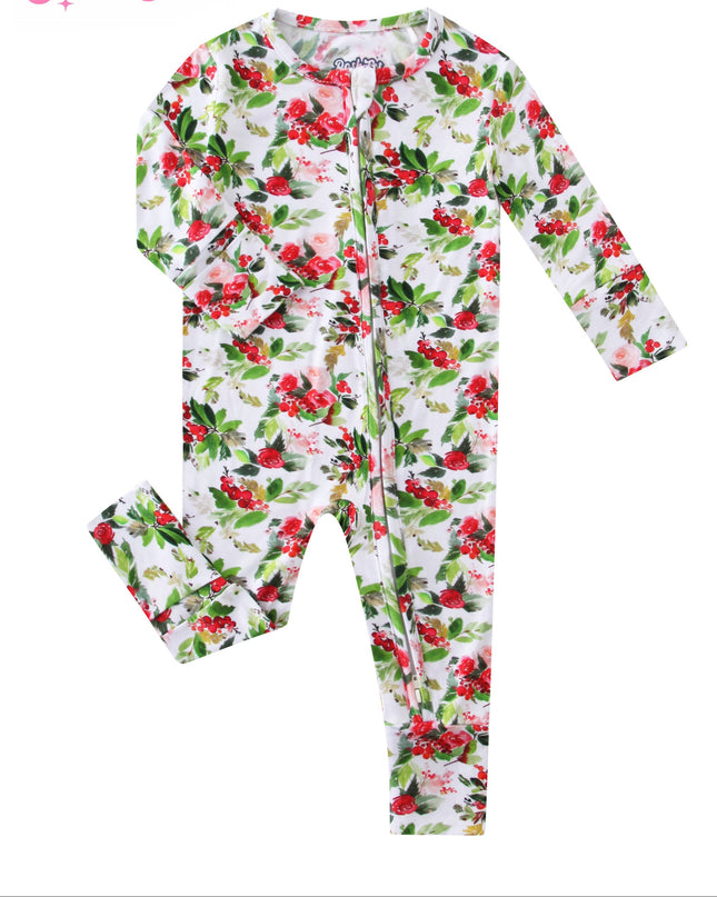 PoshTOT Holiday Flower Bamboo Baby Convertible Zippy Romper