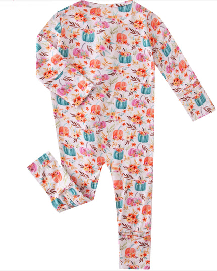 PoshTOT Pumpkin Bamboo Baby Convertible Zippy Romper