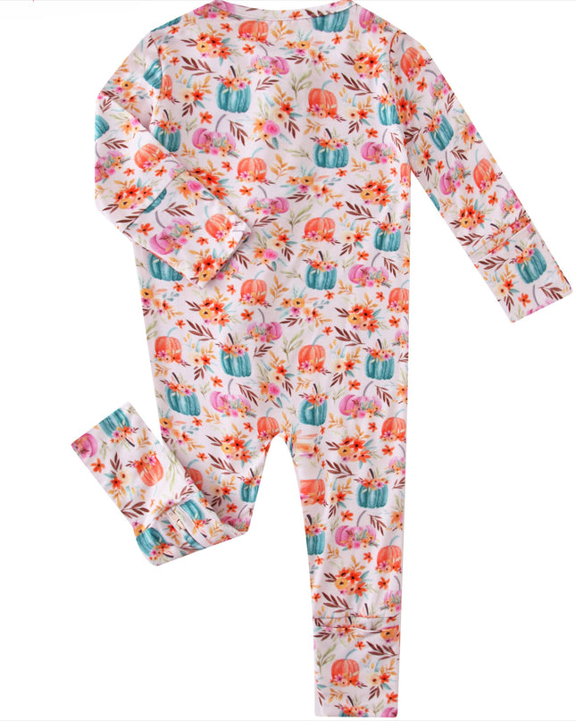 PoshTOT Pumpkin Bamboo Baby Convertible Zippy Romper