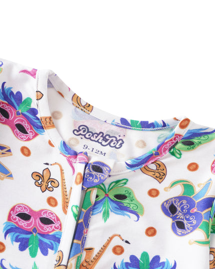 PoshTOT Mardi Gras Bamboo Baby Convertible Zippy Romper