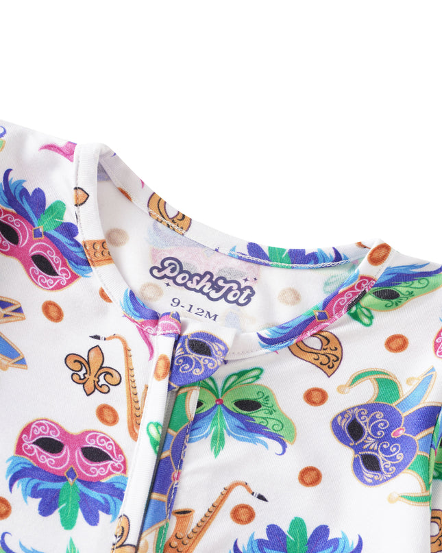 PoshTOT Mardi Gras Bamboo Baby Convertible Zippy Romper