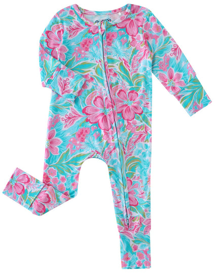 PoshTOT Summer Floral Bamboo Baby Convertible Zippy Romper