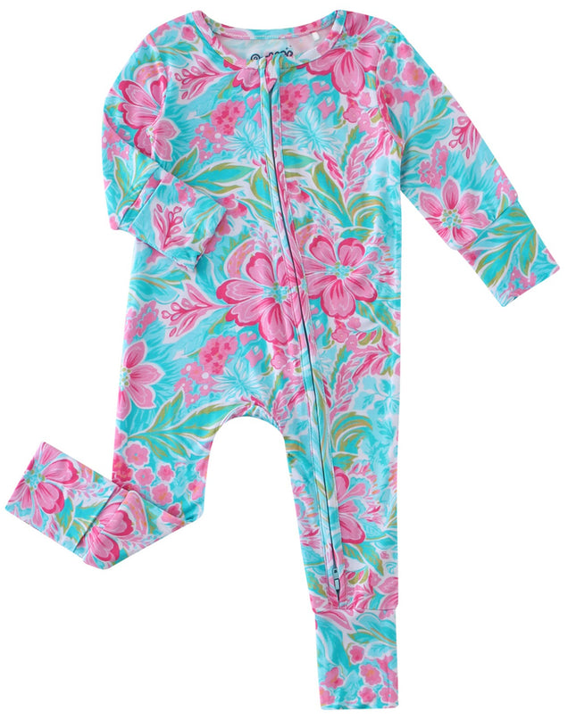 PoshTOT Summer Floral Bamboo Baby Convertible Zippy Romper